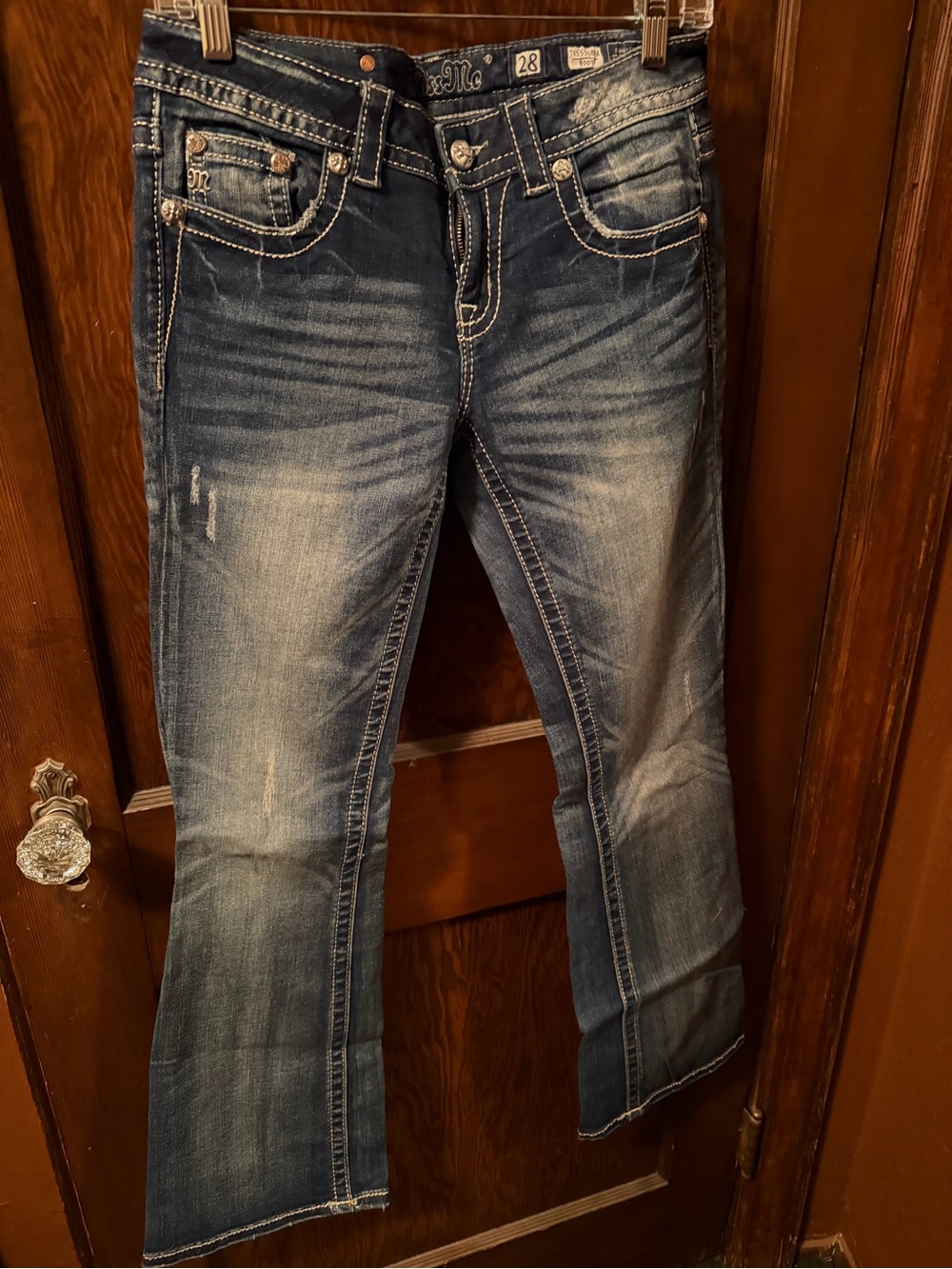 Miss Me Faded Blue Flare Jeans with Whiskering